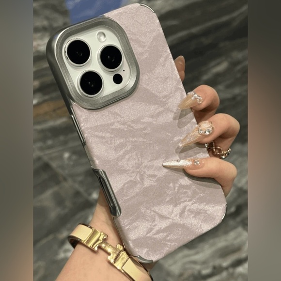 iPhone 16 Pro Max Case – Crushed Velvet Texture,Silver Frame | Luxe & Minimalist - Picture 1 of 6